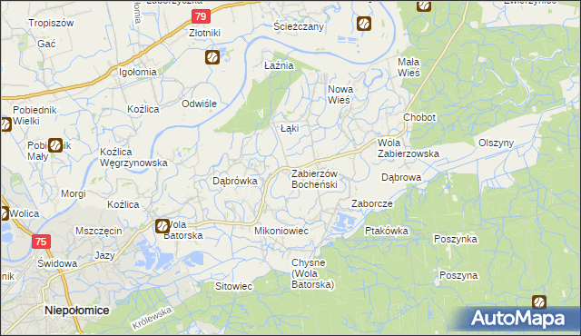 mapa Zabierzów Bocheński, Zabierzów Bocheński na mapie Targeo