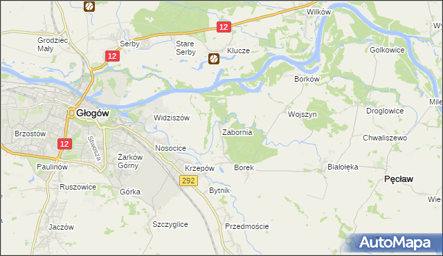 mapa Zabornia gmina Głogów, Zabornia gmina Głogów na mapie Targeo