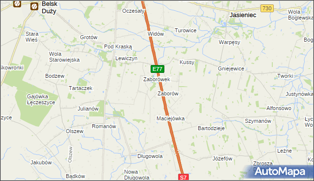 mapa Zaborów gmina Belsk Duży, Zaborów gmina Belsk Duży na mapie Targeo