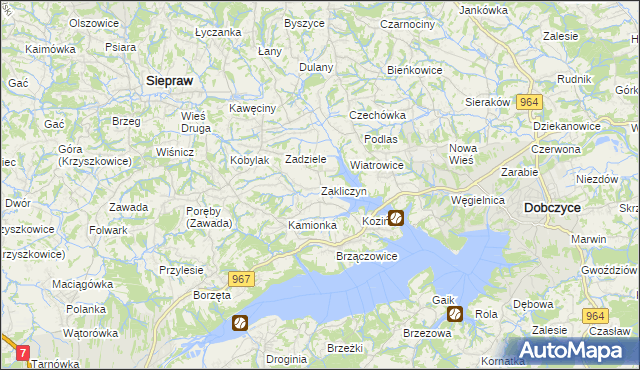 mapa Zakliczyn gmina Siepraw, Zakliczyn gmina Siepraw na mapie Targeo