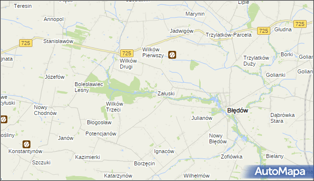 mapa Załuski gmina Błędów, Załuski gmina Błędów na mapie Targeo