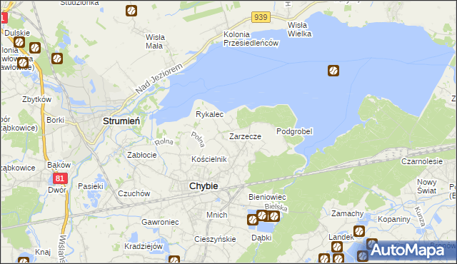 mapa Zarzecze gmina Chybie, Zarzecze gmina Chybie na mapie Targeo