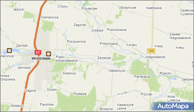 mapa Zarzecze gmina Wodzisław, Zarzecze gmina Wodzisław na mapie Targeo
