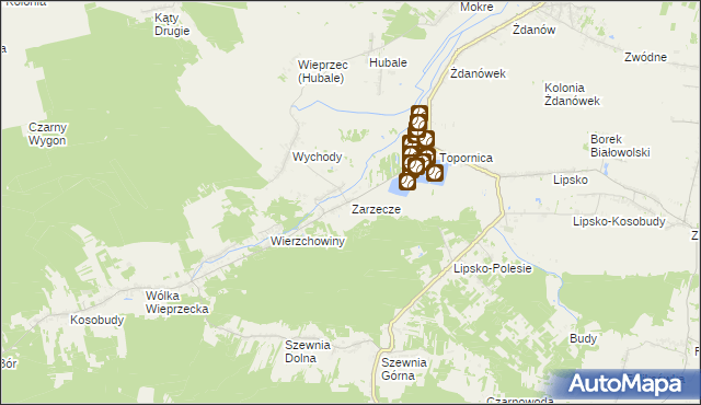 mapa Zarzecze gmina Zamość, Zarzecze gmina Zamość na mapie Targeo