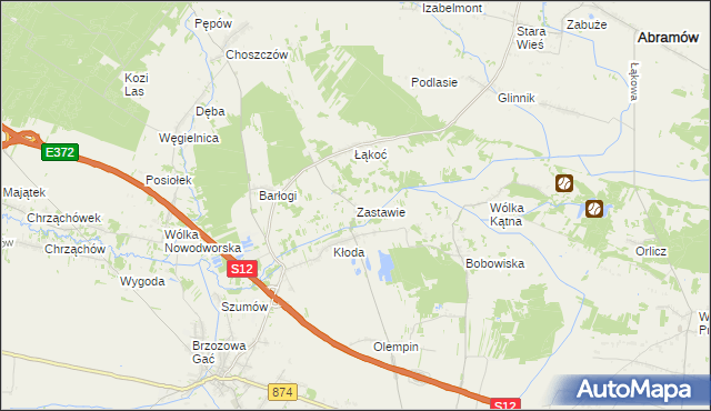 mapa Zastawie gmina Kurów, Zastawie gmina Kurów na mapie Targeo