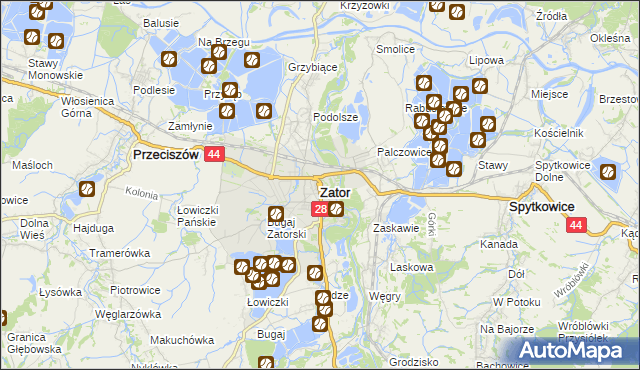 mapa Zator powiat oświęcimski, Zator powiat oświęcimski na mapie Targeo