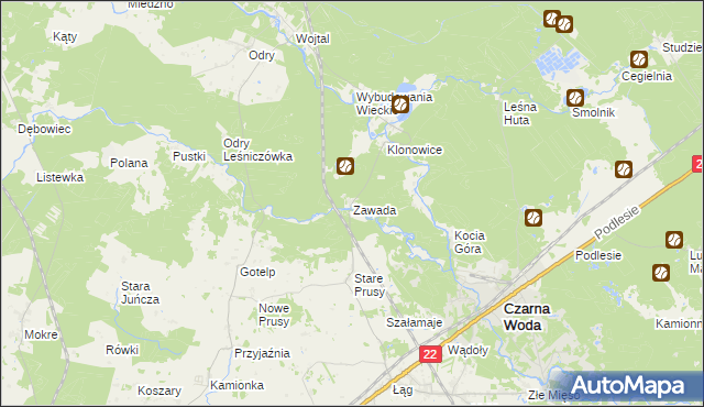 mapa Zawada gmina Czersk, Zawada gmina Czersk na mapie Targeo