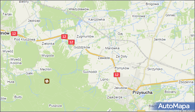 mapa Zawada gmina Przysucha, Zawada gmina Przysucha na mapie Targeo
