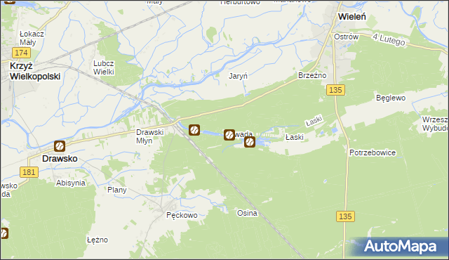 mapa Zawada gmina Wieleń, Zawada gmina Wieleń na mapie Targeo