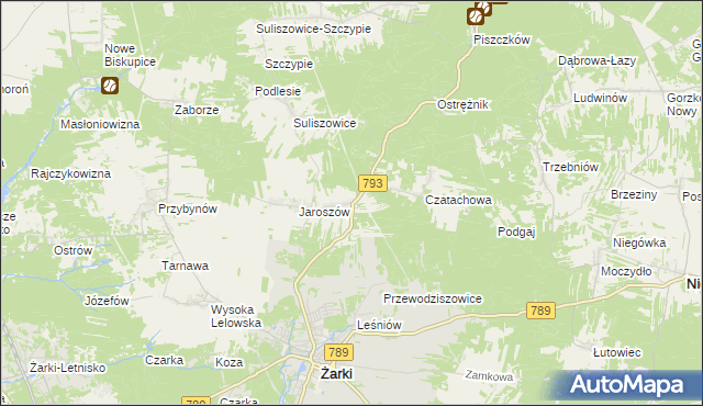 mapa Zawada gmina Żarki, Zawada gmina Żarki na mapie Targeo