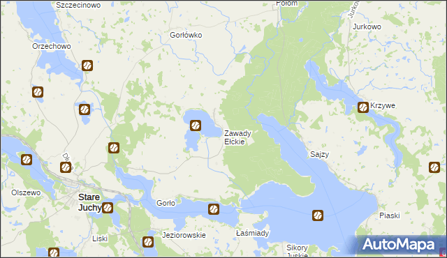 mapa Zawady Ełckie, Zawady Ełckie na mapie Targeo