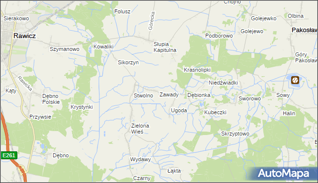 mapa Zawady gmina Rawicz, Zawady gmina Rawicz na mapie Targeo