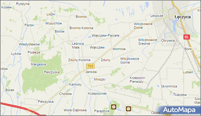 mapa Zduny gmina Łęczyca, Zduny gmina Łęczyca na mapie Targeo