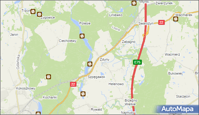 mapa Zduny gmina Starogard Gdański, Zduny gmina Starogard Gdański na mapie Targeo