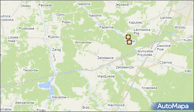 mapa Żelisławice gmina Secemin, Żelisławice gmina Secemin na mapie Targeo