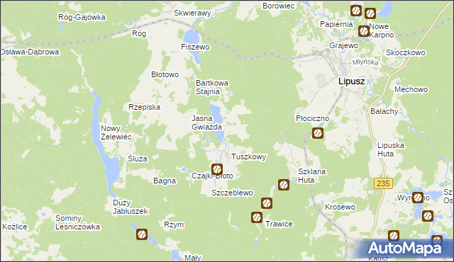 mapa Zielony Dwór gmina Lipusz, Zielony Dwór gmina Lipusz na mapie Targeo