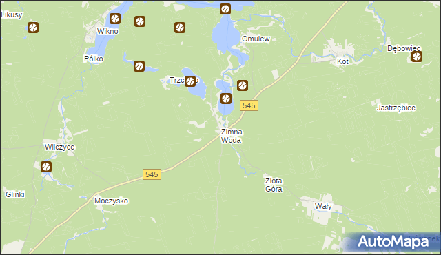 mapa Zimna Woda gmina Nidzica, Zimna Woda gmina Nidzica na mapie Targeo