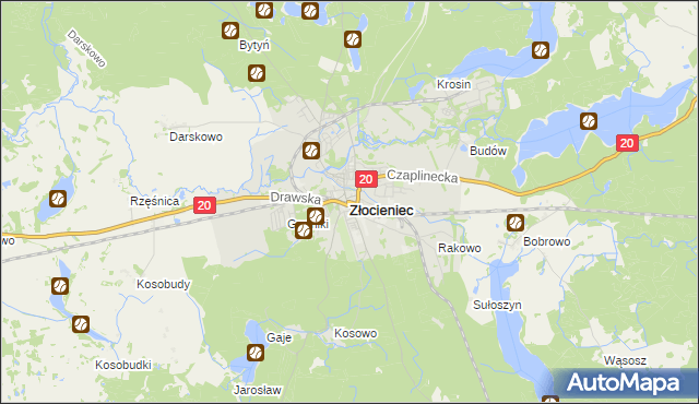 mapa Złocieniec, Złocieniec na mapie Targeo