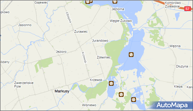mapa Żółwiniec gmina Markusy, Żółwiniec gmina Markusy na mapie Targeo