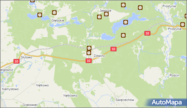 mapa Żółwino gmina Drawno, Żółwino gmina Drawno na mapie Targeo