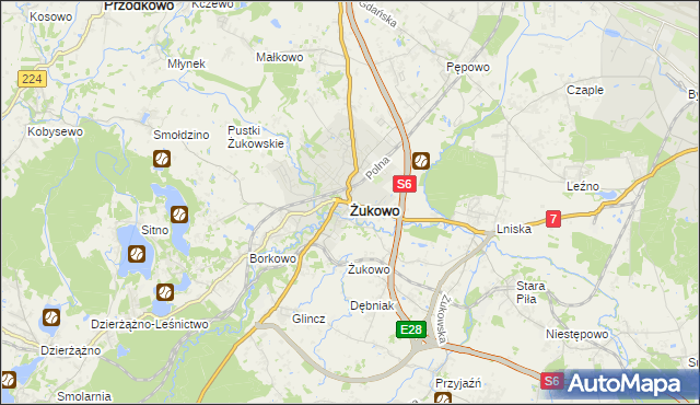 mapa Żukowo powiat kartuski, Żukowo powiat kartuski na mapie Targeo