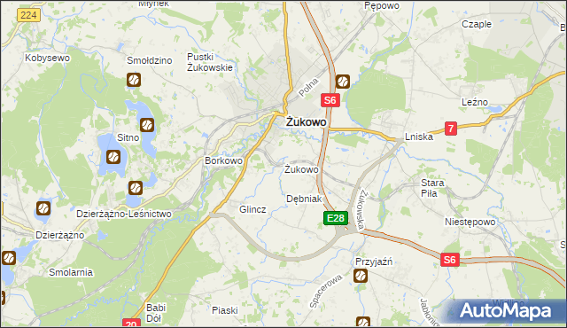 mapa Żukowo powiat kartuski, Żukowo powiat kartuski na mapie Targeo