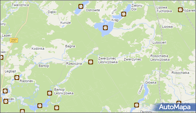 mapa Zwierzyniec Leśniczówka, Zwierzyniec Leśniczówka na mapie Targeo