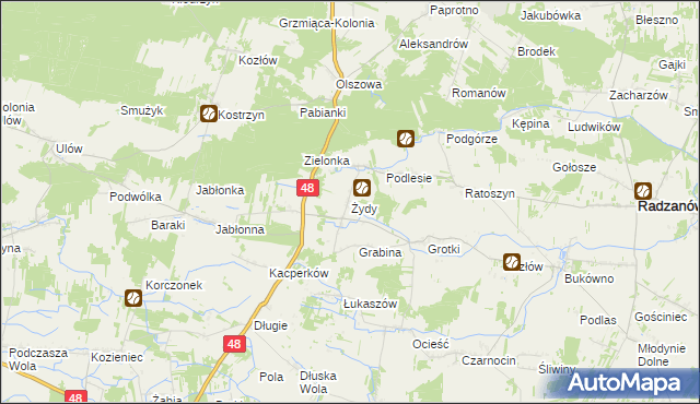 mapa Żydy gmina Radzanów, Żydy gmina Radzanów na mapie Targeo