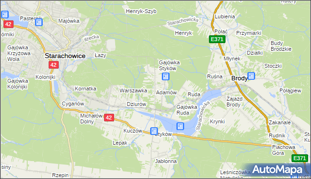 mapa Adamów gmina Brody, Adamów gmina Brody na mapie Targeo