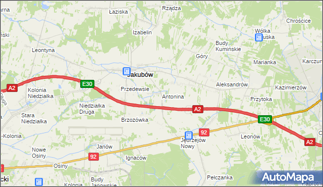 mapa Antonina gmina Jakubów, Antonina gmina Jakubów na mapie Targeo