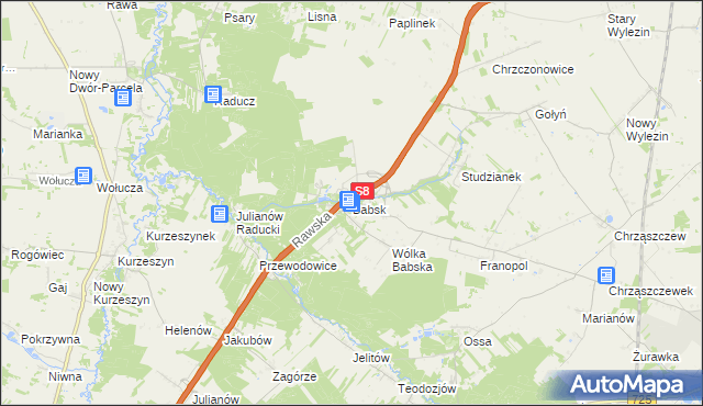 mapa Babsk gmina Biała Rawska, Babsk gmina Biała Rawska na mapie Targeo