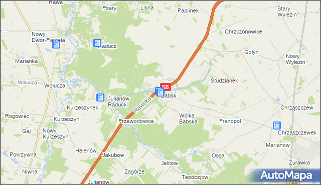 mapa Babsk gmina Biała Rawska, Babsk gmina Biała Rawska na mapie Targeo