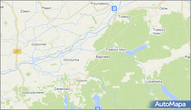 mapa Bagniewo gmina Drezdenko, Bagniewo gmina Drezdenko na mapie Targeo