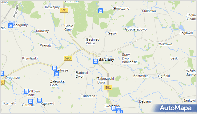 mapa Barciany, Barciany na mapie Targeo