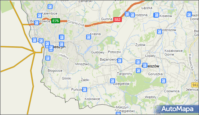 mapa Bażanowice, Bażanowice na mapie Targeo