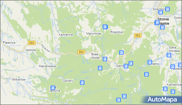 mapa Biała Woda gmina Bystrzyca Kłodzka, Biała Woda gmina Bystrzyca Kłodzka na mapie Targeo