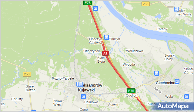 mapa Białe Błota gmina Aleksandrów Kujawski, Białe Błota gmina Aleksandrów Kujawski na mapie Targeo