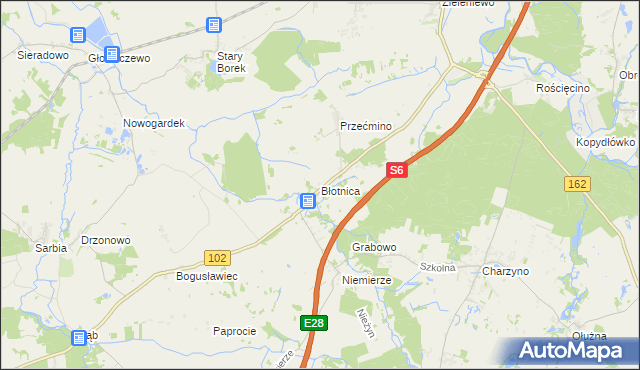 mapa Błotnica gmina Kołobrzeg, Błotnica gmina Kołobrzeg na mapie Targeo