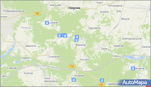 mapa Bobolice gmina Niegowa, Bobolice gmina Niegowa na mapie Targeo