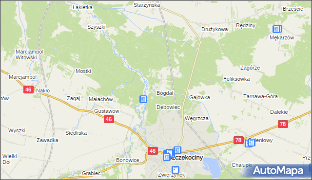 mapa Bógdał, Bógdał na mapie Targeo