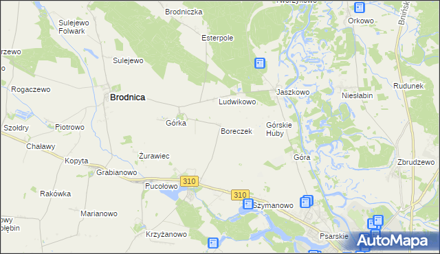 mapa Boreczek gmina Brodnica, Boreczek gmina Brodnica na mapie Targeo