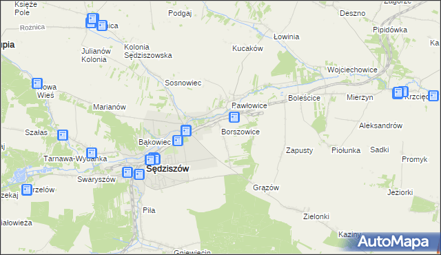 mapa Borszowice gmina Sędziszów, Borszowice gmina Sędziszów na mapie Targeo
