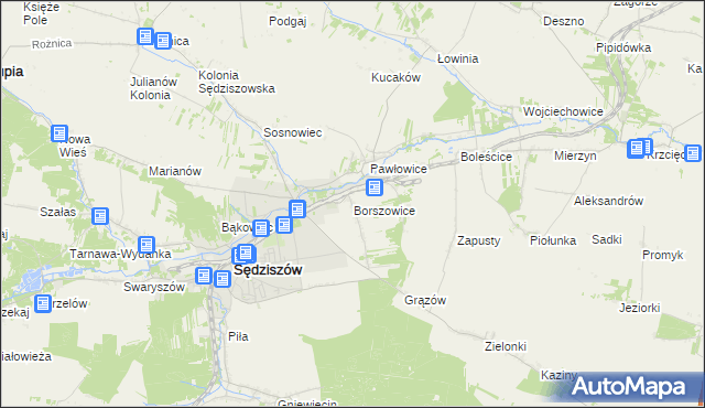 mapa Borszowice gmina Sędziszów, Borszowice gmina Sędziszów na mapie Targeo