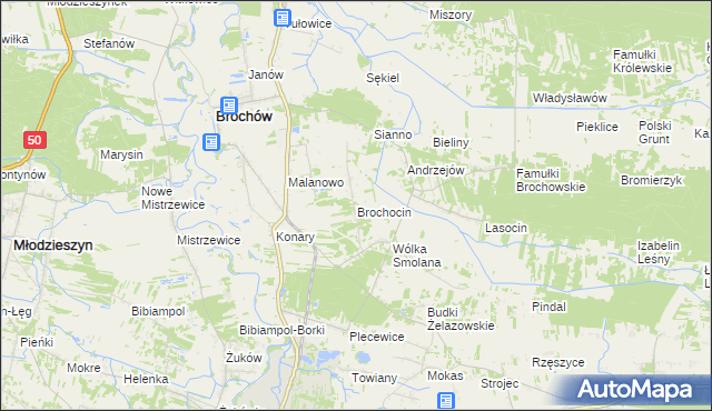 mapa Brochocin gmina Brochów, Brochocin gmina Brochów na mapie Targeo