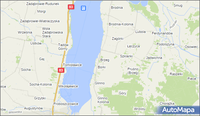 mapa Brzeg gmina Pęczniew, Brzeg gmina Pęczniew na mapie Targeo