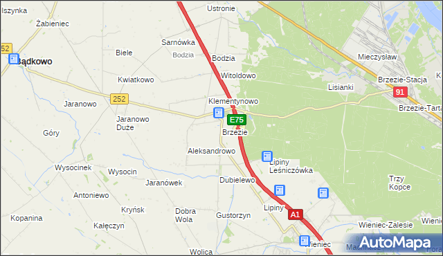 mapa Brzezie gmina Brześć Kujawski, Brzezie gmina Brześć Kujawski na mapie Targeo