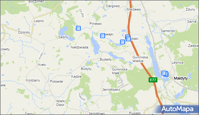 mapa Budwity, Budwity na mapie Targeo