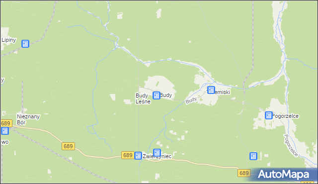 mapa Budy gmina Białowieża, Budy gmina Białowieża na mapie Targeo