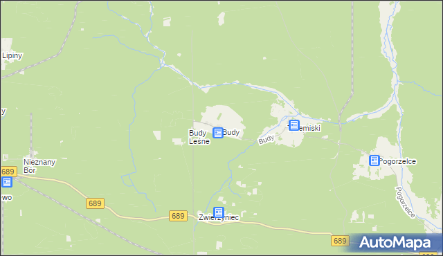 mapa Budy gmina Białowieża, Budy gmina Białowieża na mapie Targeo