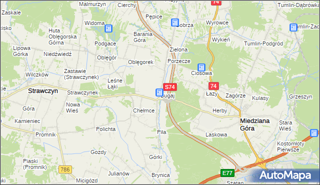mapa Bugaj gmina Strawczyn, Bugaj gmina Strawczyn na mapie Targeo